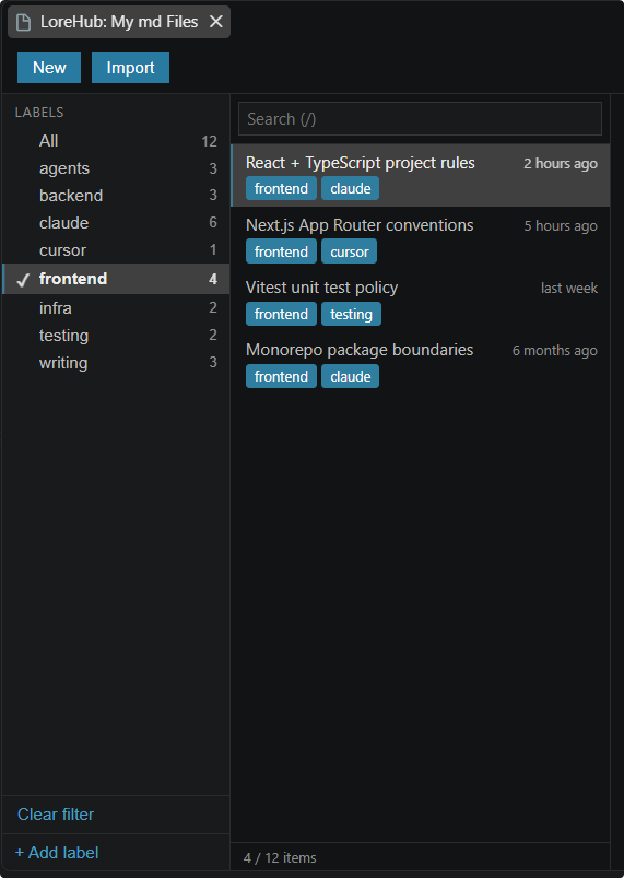 The md list filtered by the "frontend" label