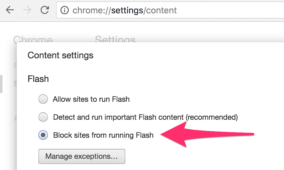 Block sites from running Flash