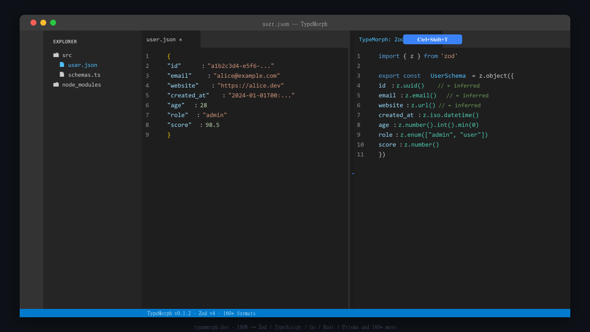 TypeMorph converting JSON to Zod schema in VS Code