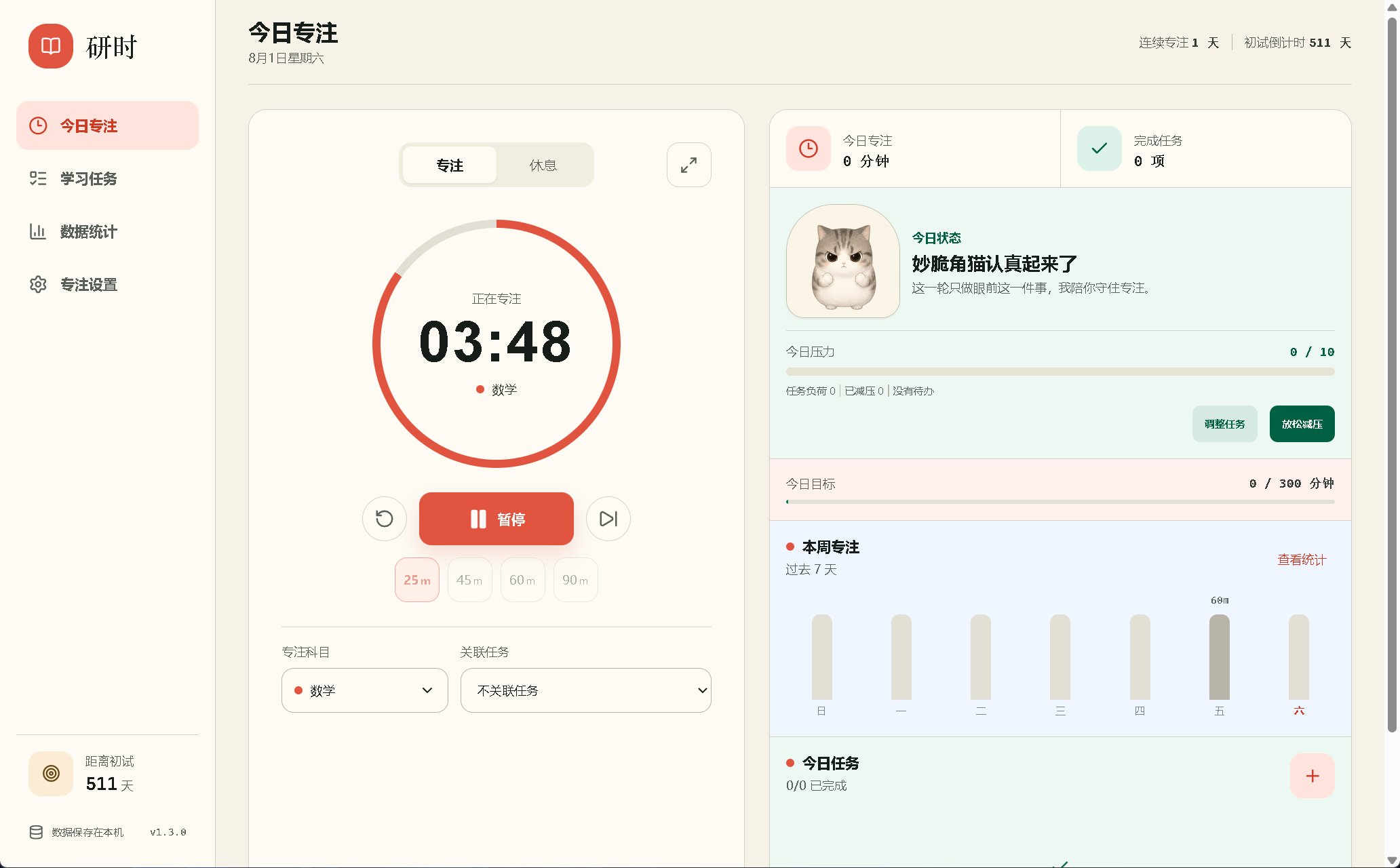 专注进行中的妙脆角猫