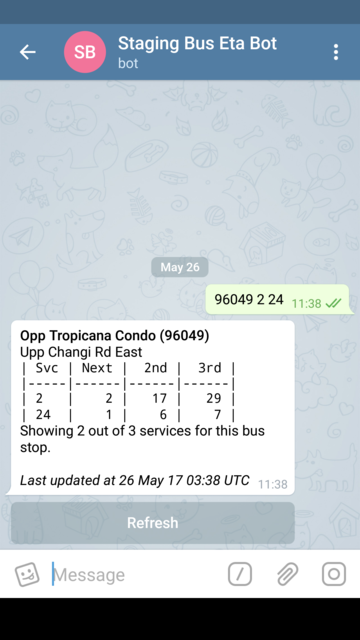 Etas by bus stop code and service
