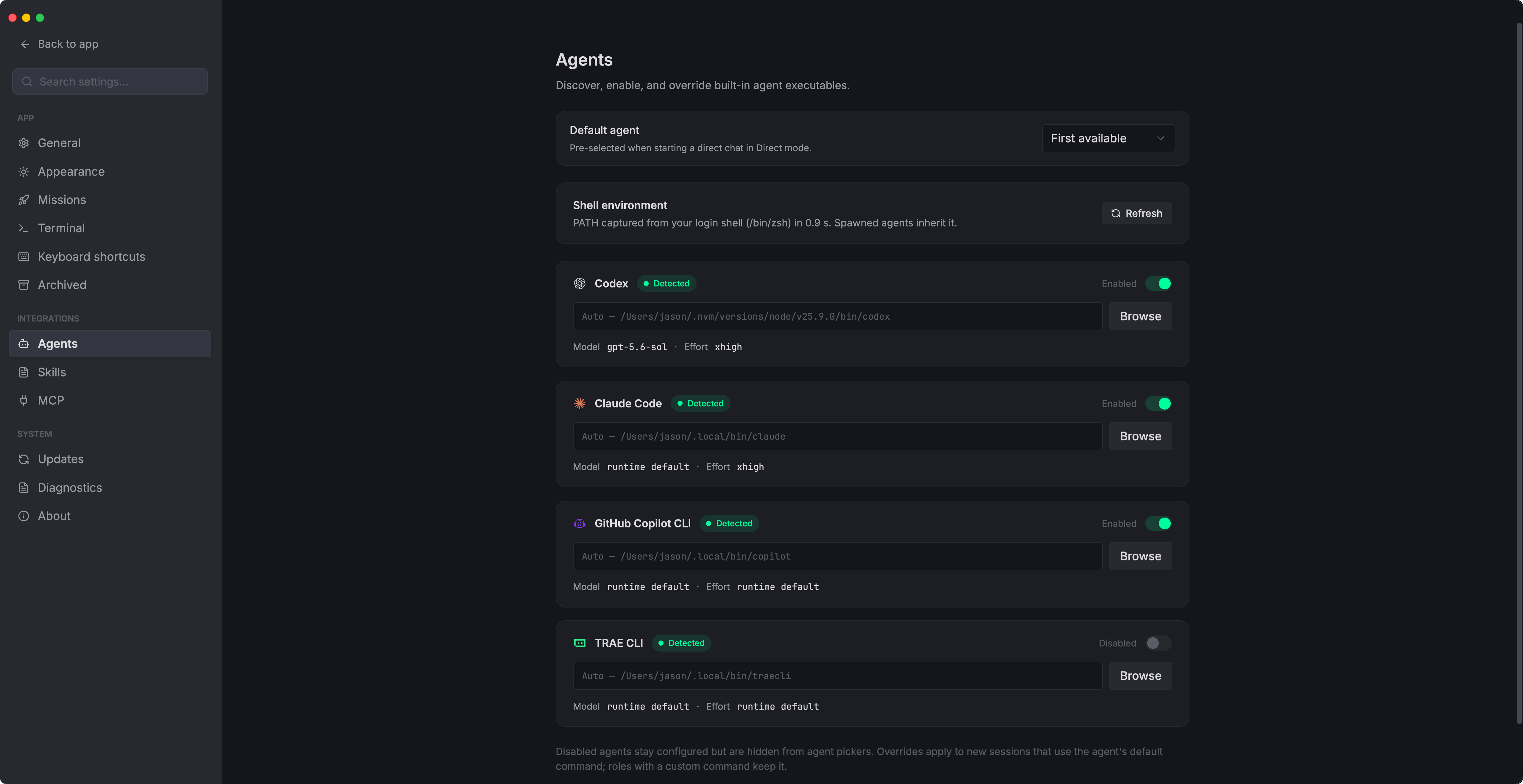 Settings → Agents