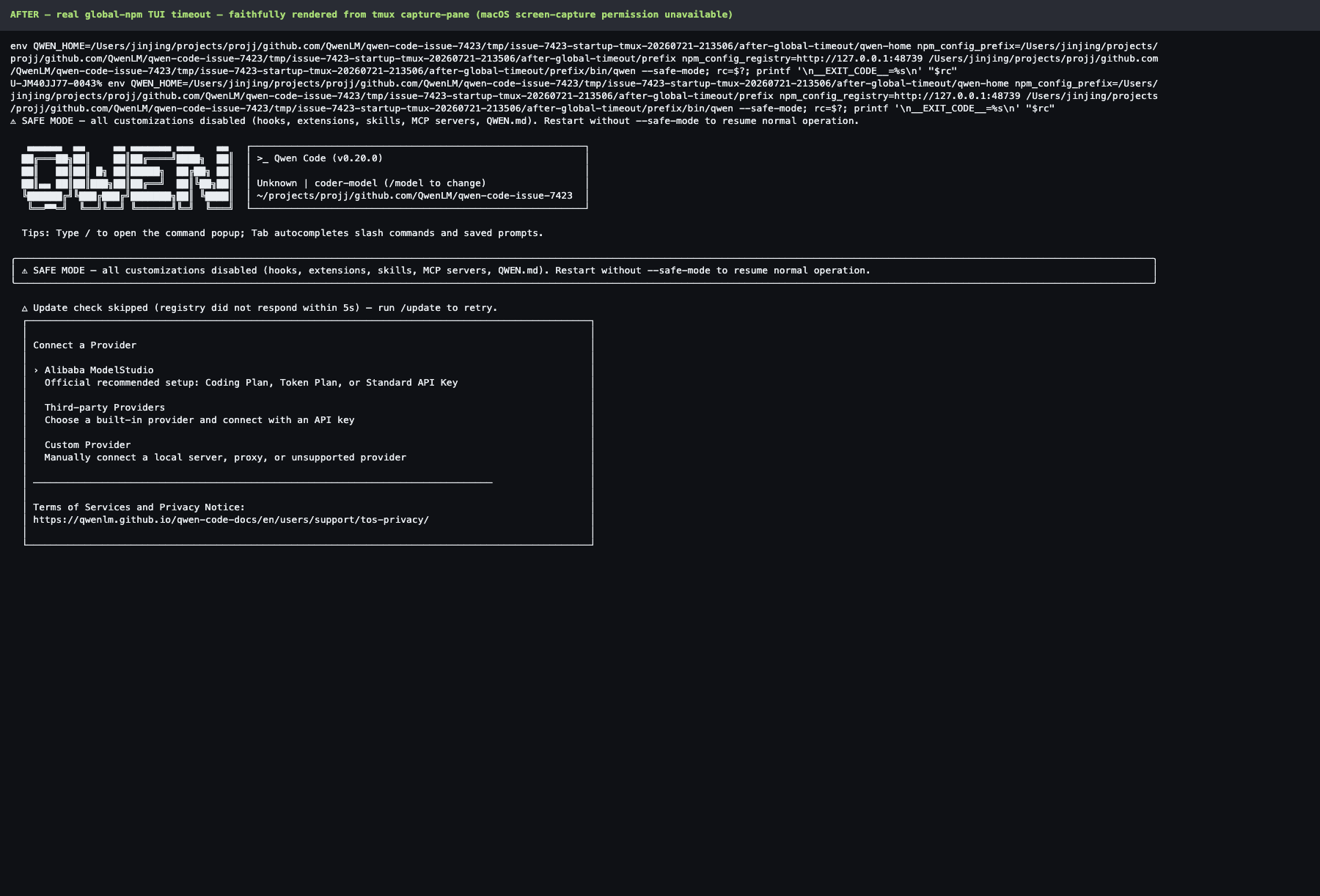 After global npm timeout: the same registry did not respond within 5s result