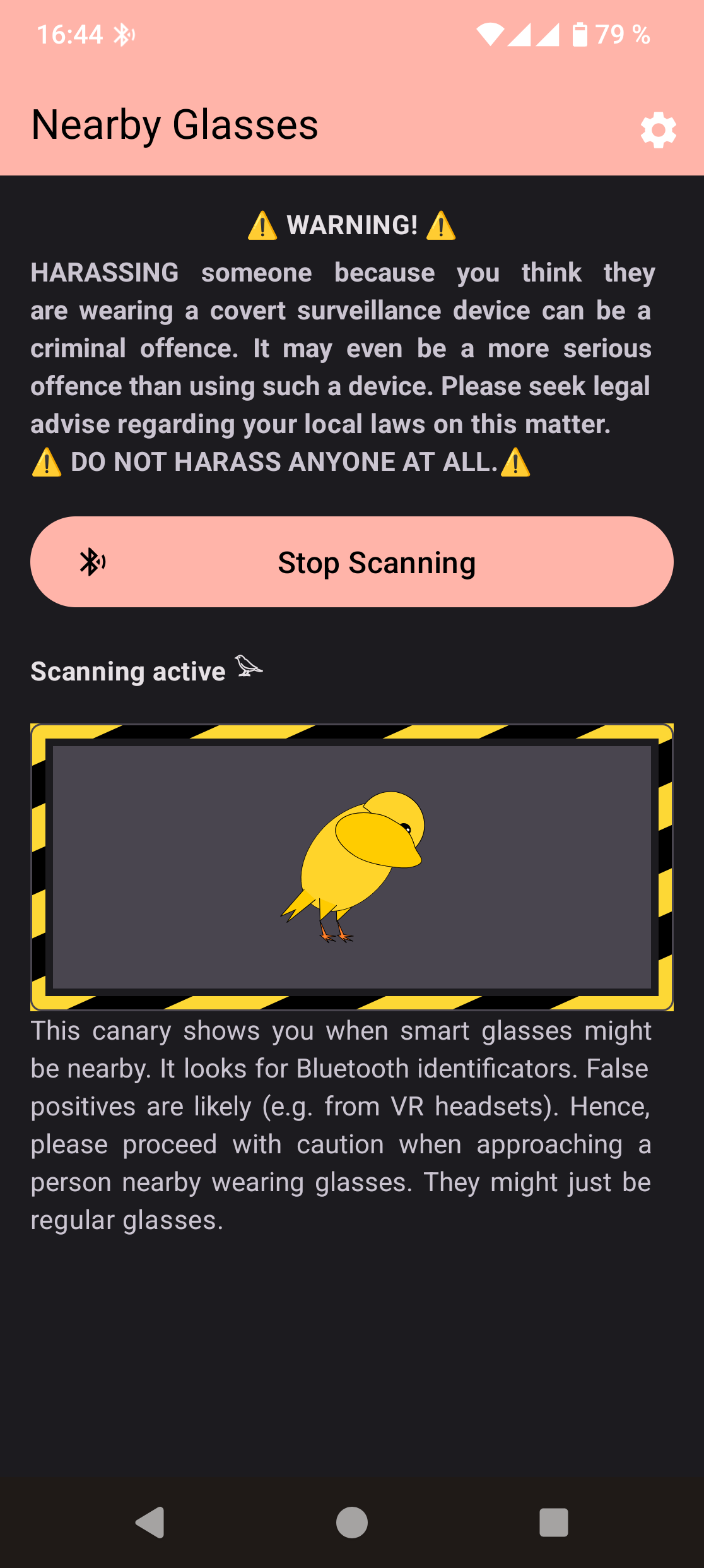 Screenshot Nearby Glasses canary mode