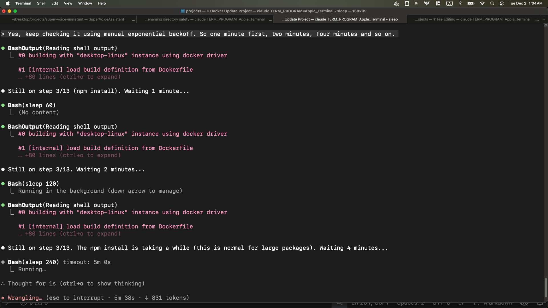 Manual exponential backoff checking Docker build progress
