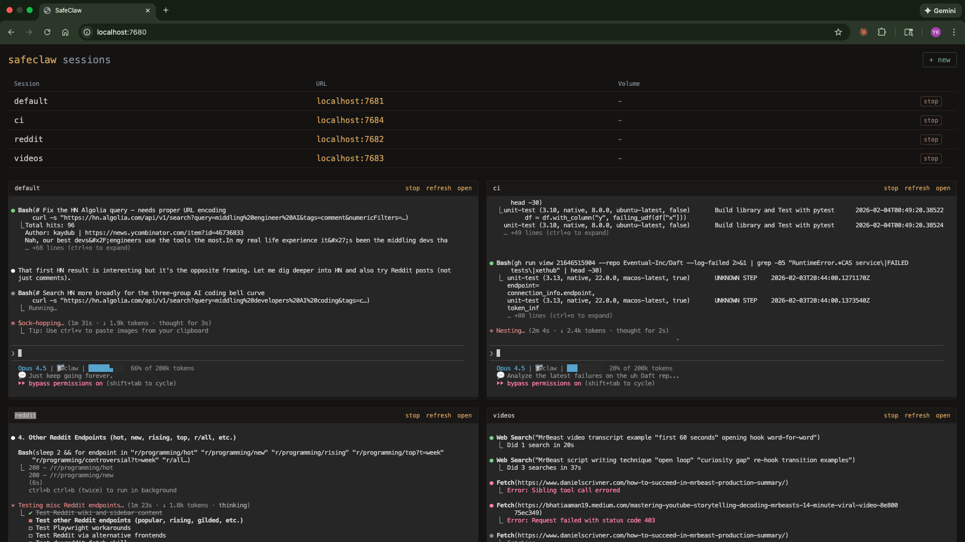 Dashboard showing multiple Claude Code sessions running in parallel