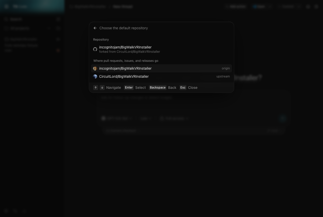 A step asking which repository is the default