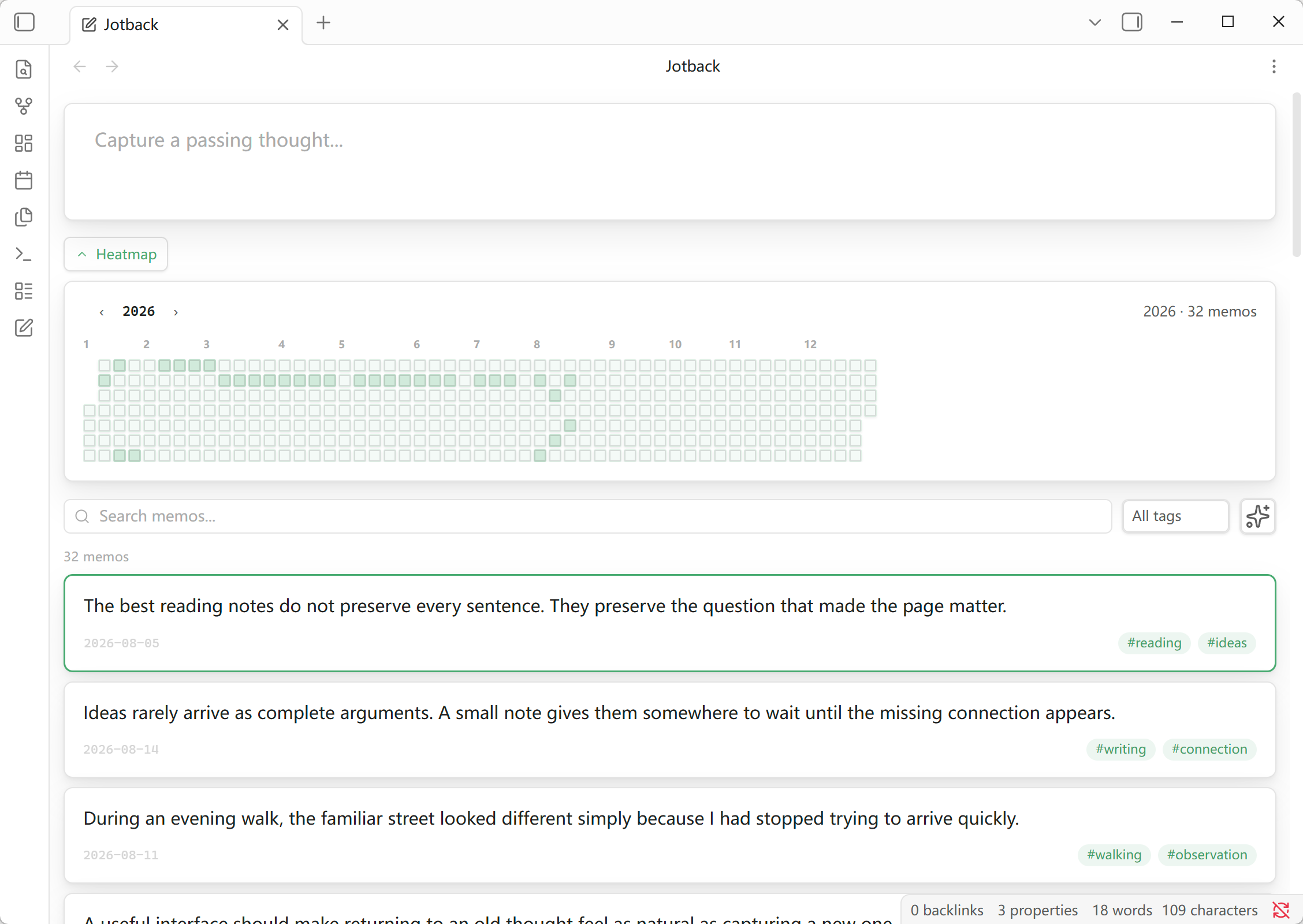 Jotback desktop main view