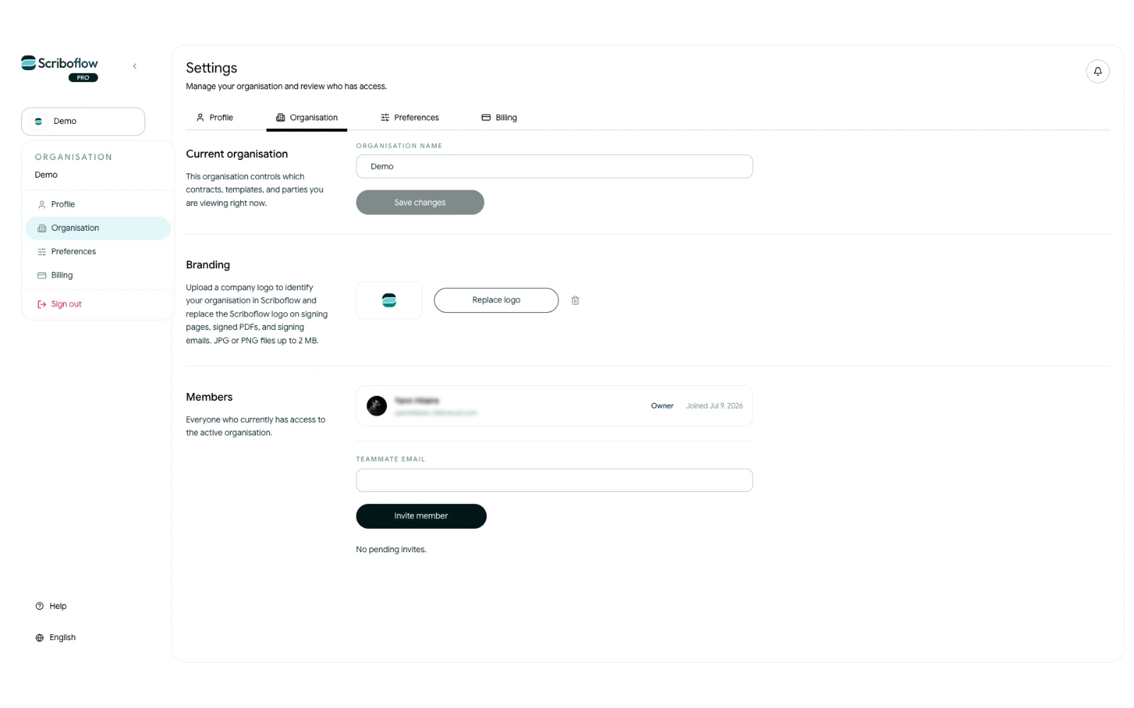 Settings, organization