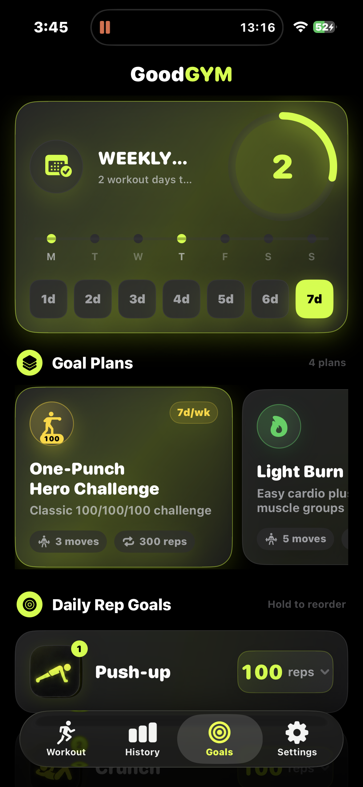 Goal settings
