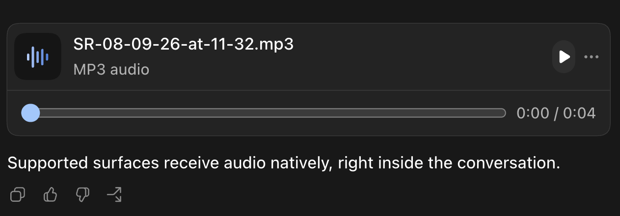 Agent Voice audio embedded natively inside a desktop conversation