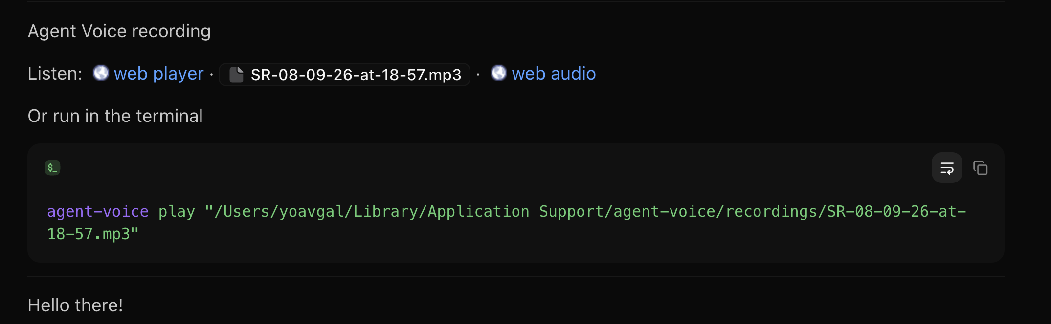Portable Agent Voice delivery with listening links and a terminal playback command