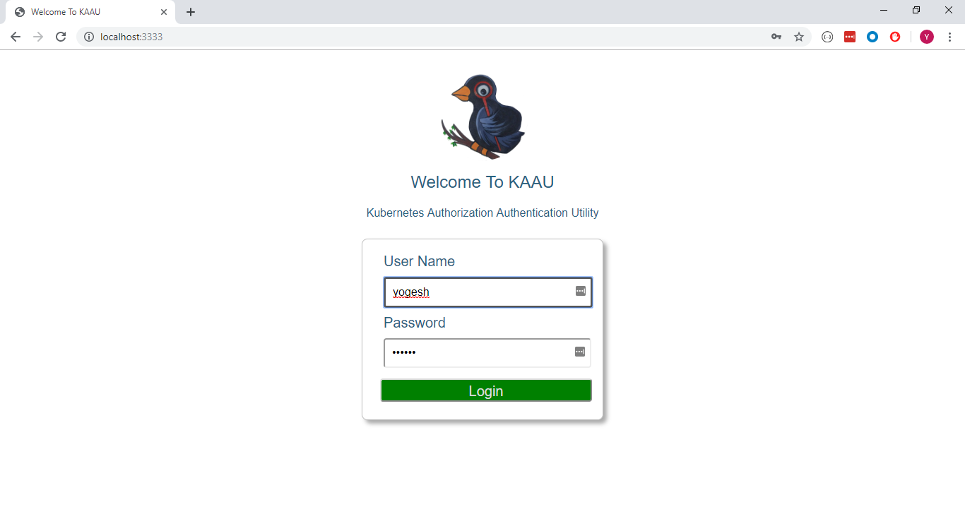 Login page