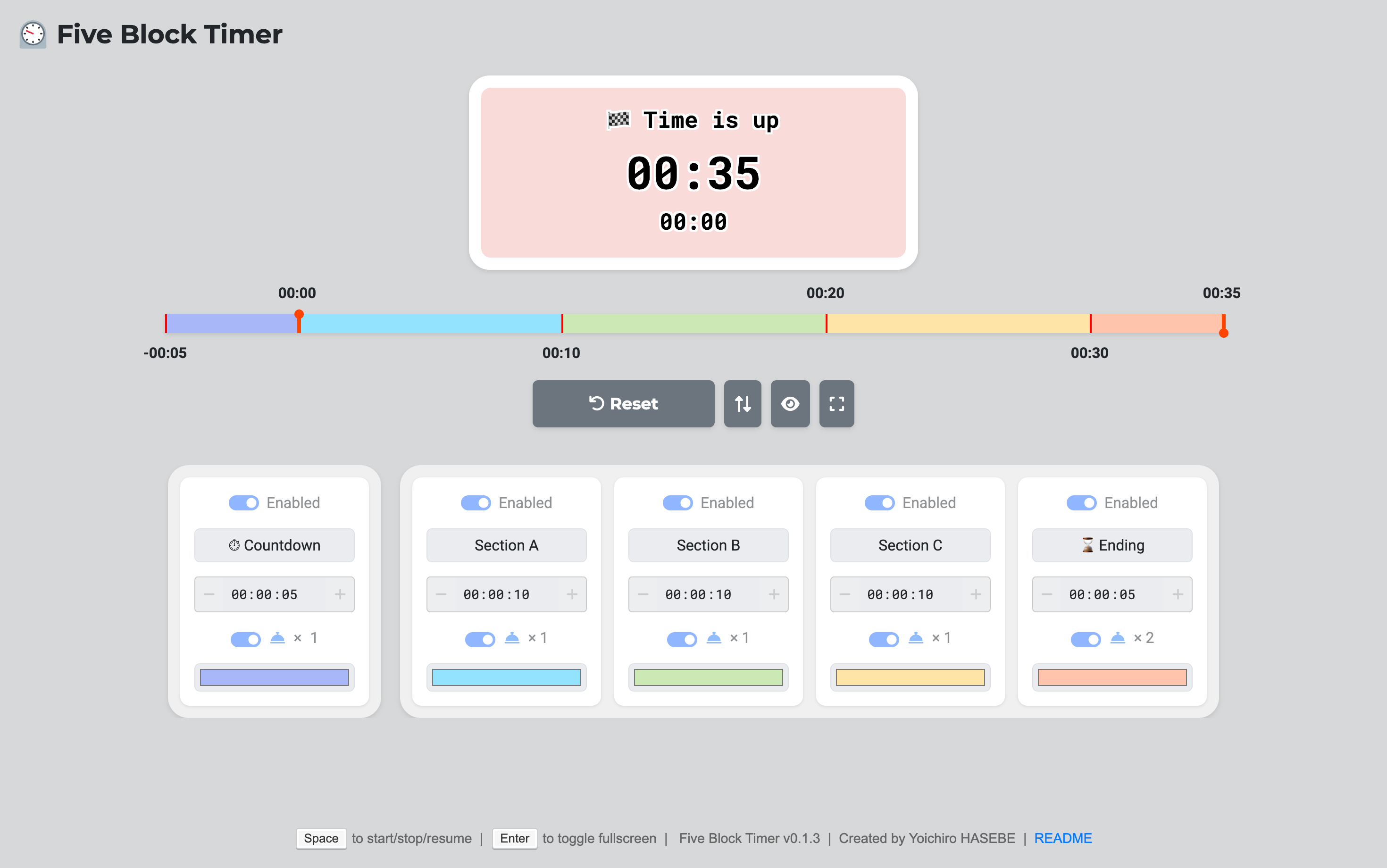 Five Block Timer Screenshot (normal mode)