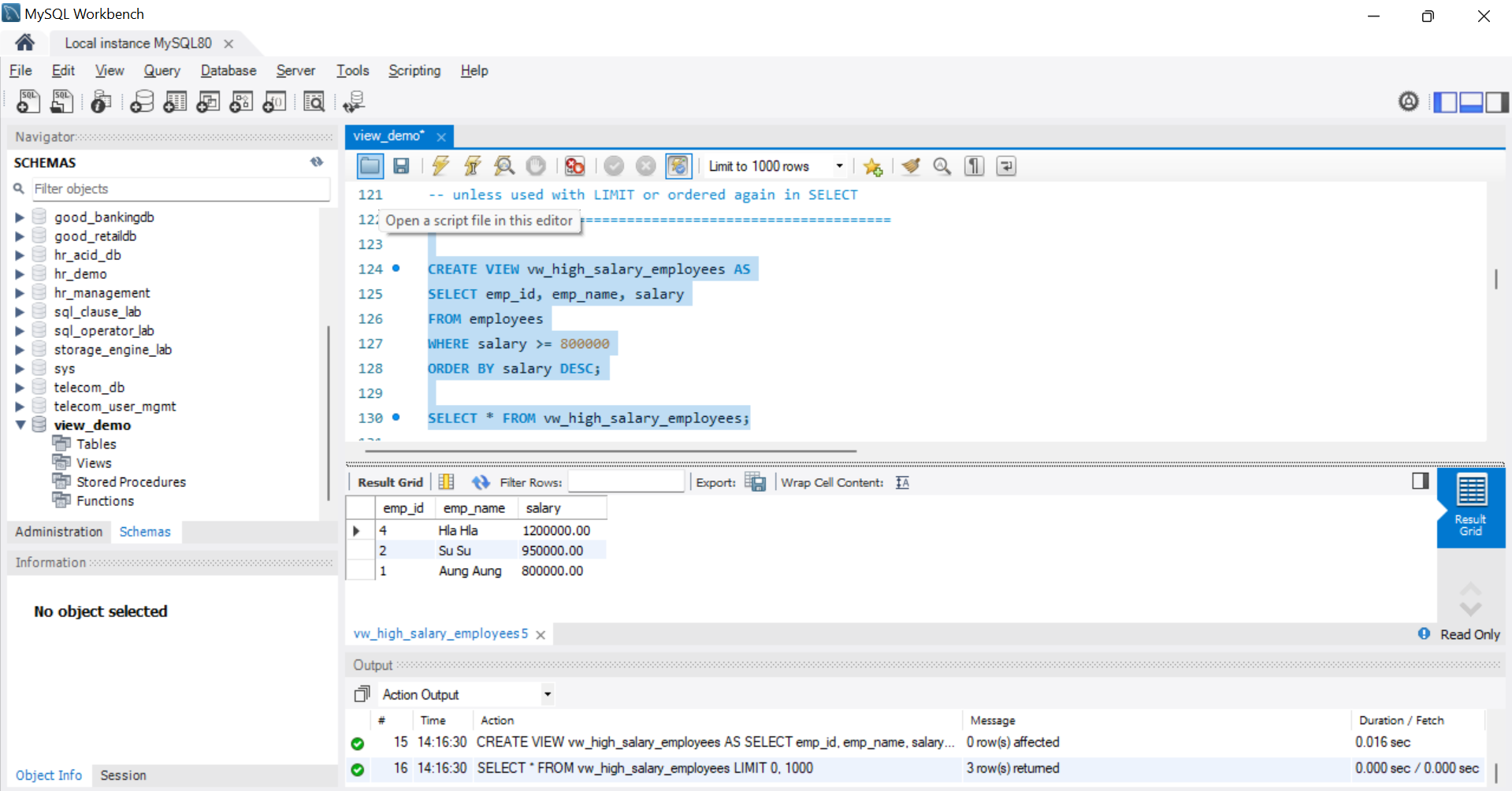 SQL Output