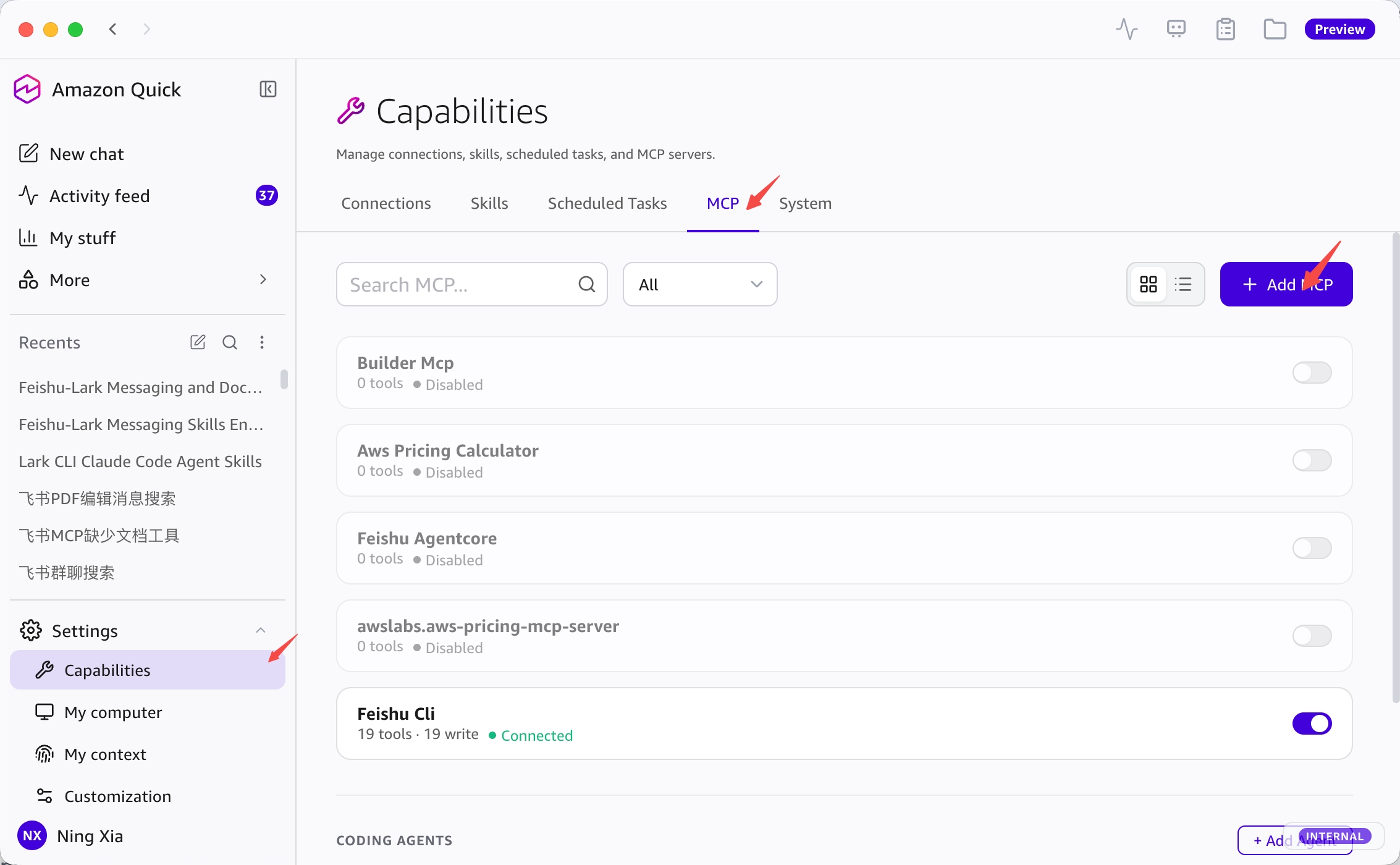 Quick Desktop — MCP list / Add MCP