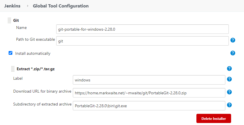 Configure Git for Windows Portable to install automatically