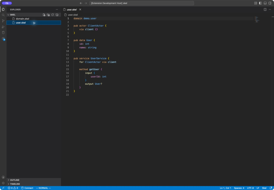 Skel editing in VS Code