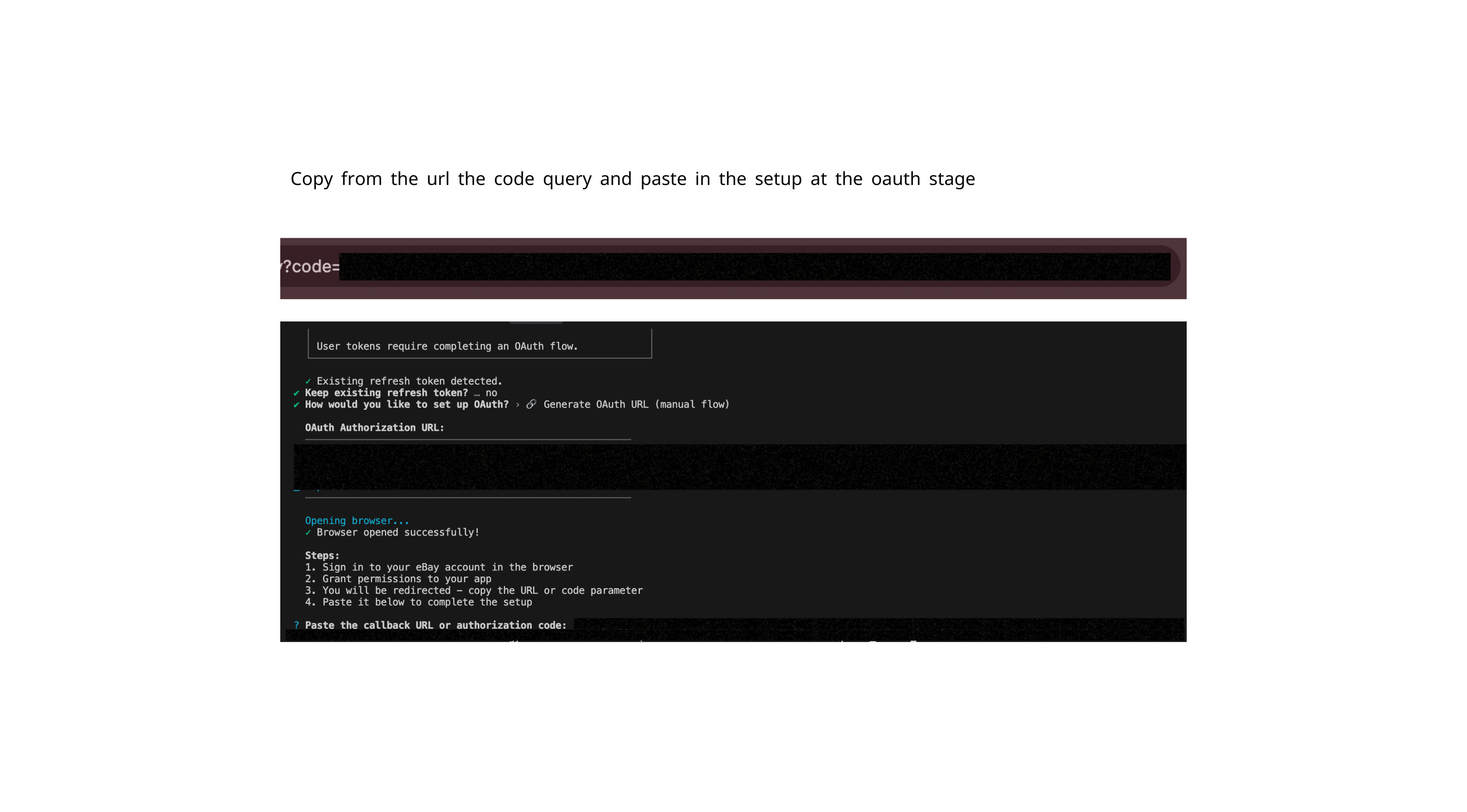 Step 4 - Paste the authorization code into the eBay MCP setup wizard