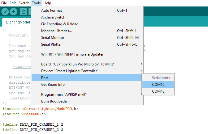 Tools->Port