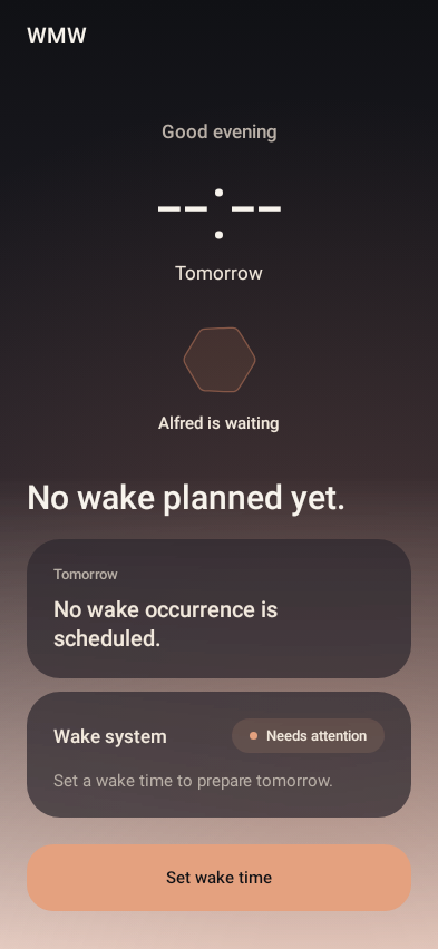 WakeMyWay empty Tonight screen