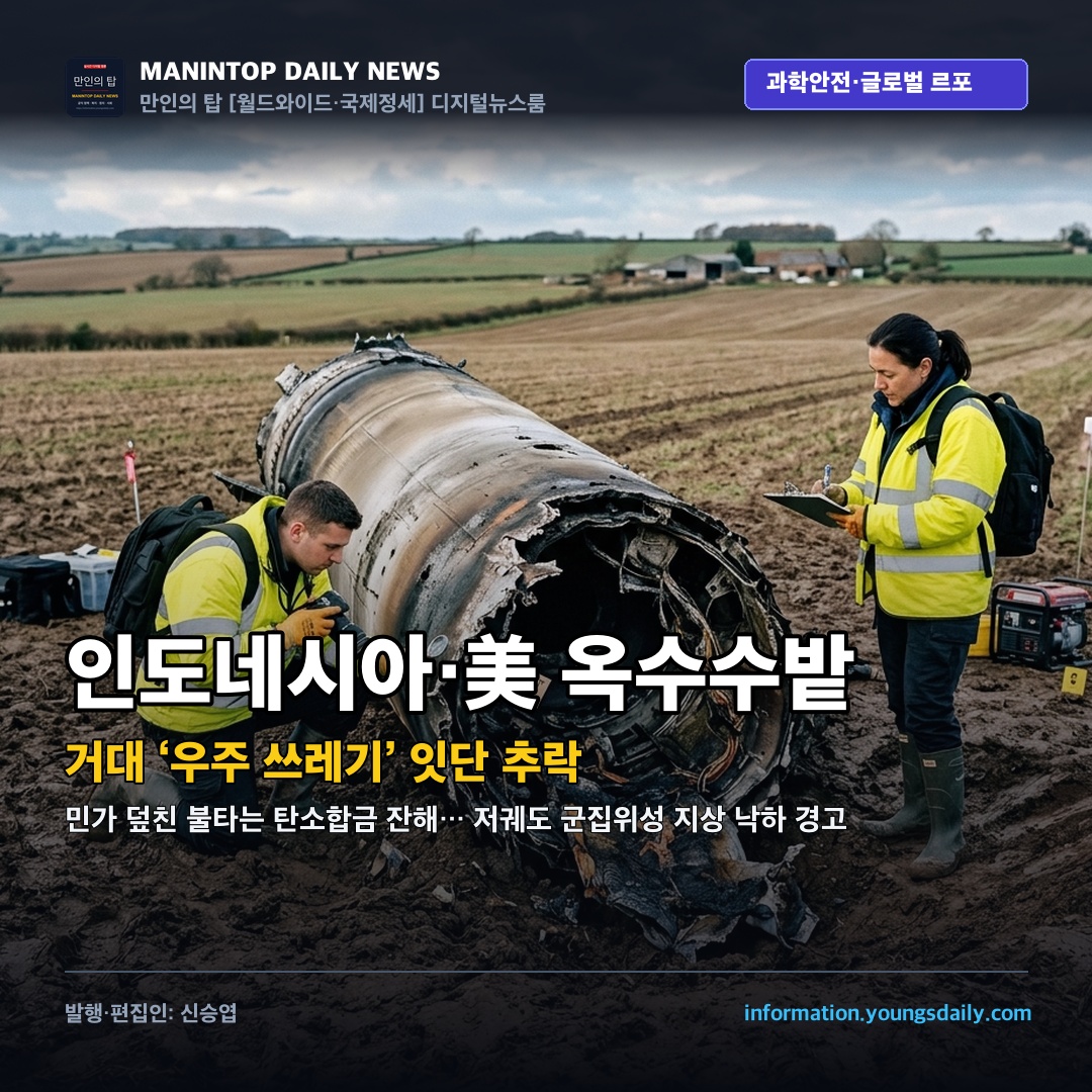 인도네시아 마을과 미국 옥수수밭에 잇단 거대 ‘우주 쓰레기’ 추락… 저궤도 군집위성의 지상 낙하 위험 경고
