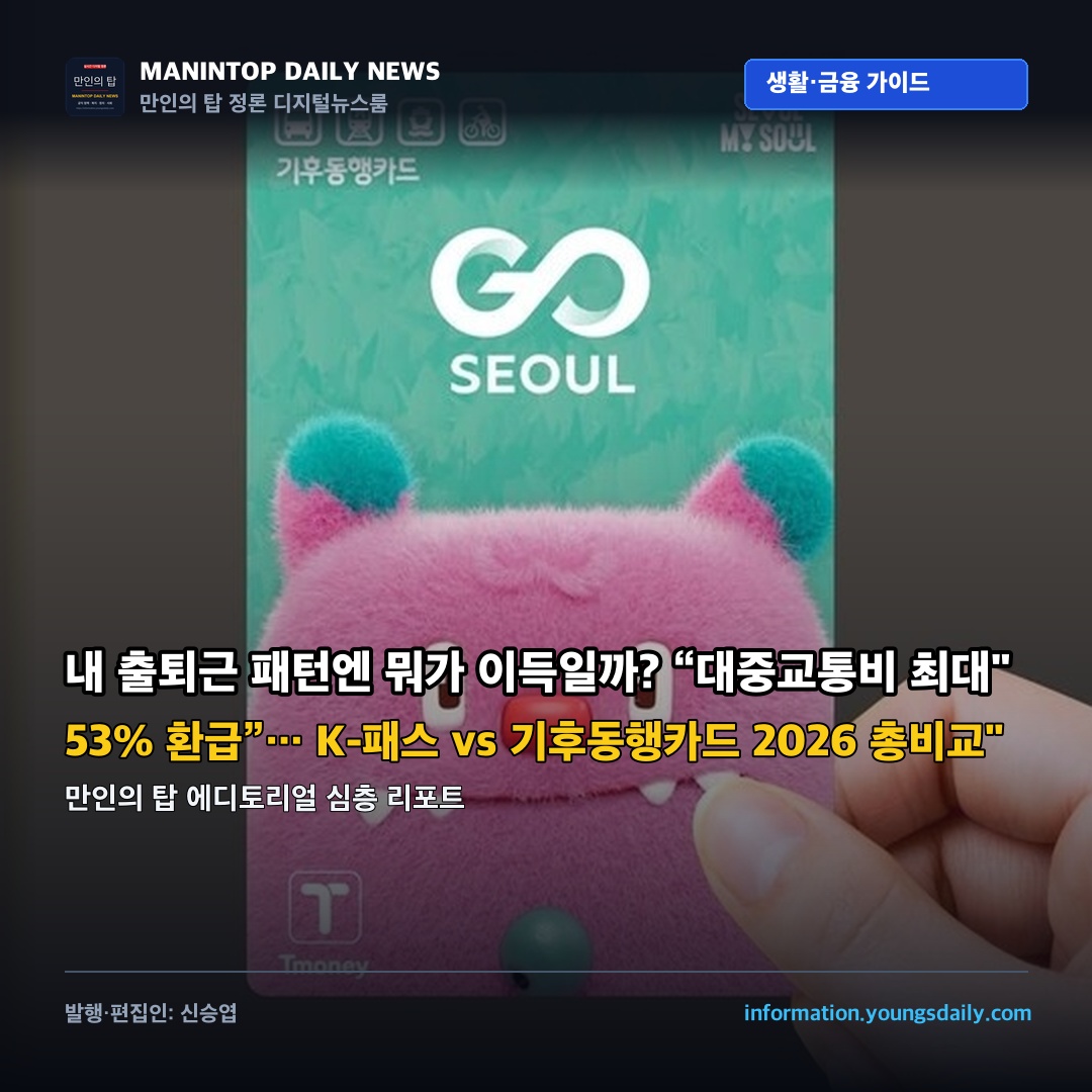 내 출퇴근 패턴엔 뭐가 이득일까? “대중교통비 최대 53% 환급”… K-패스 vs 기후동행카드 2026 총비교