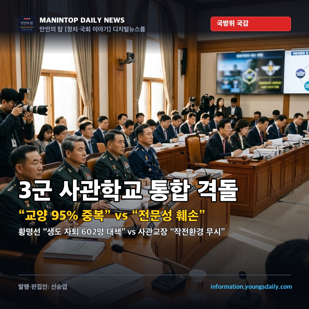 국회 국방위 육사 현장국감… 3군 사관학교 통합안 ‘교양 95% 중복’ vs ‘작전 특수성 훼손’ 격돌
