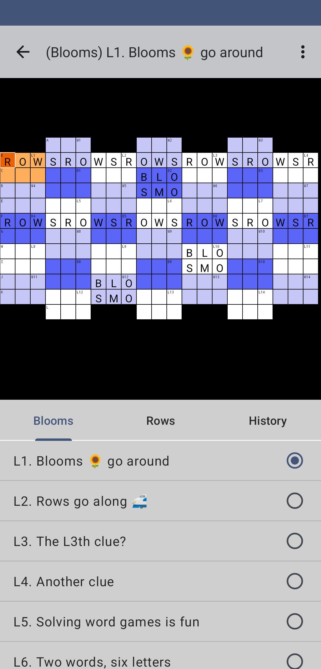 A rows garden puzzle in the app