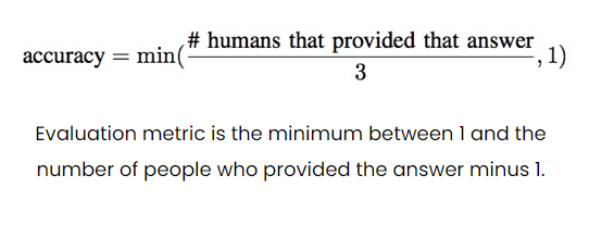 Figure of the mathematical formula which is accuracy equals minimum of either one or the number of humans that provided that answer divided by three.