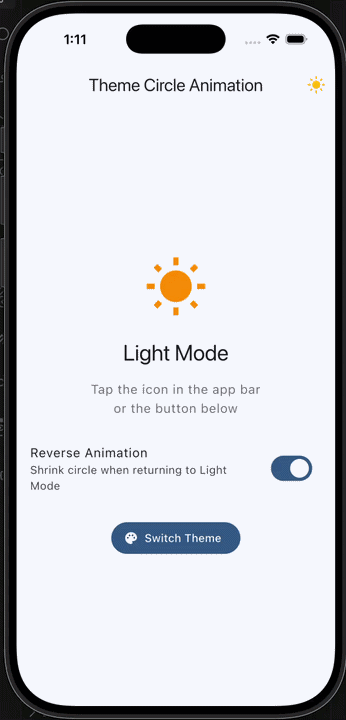 Theme circle animation preview