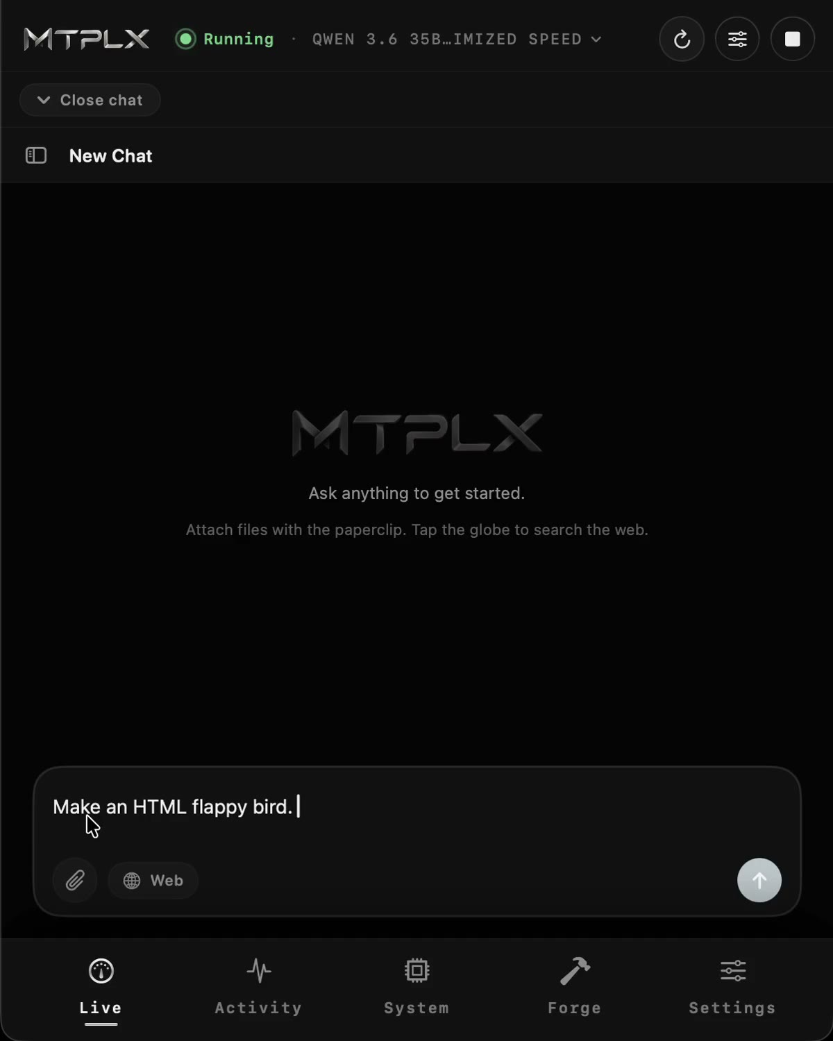 Chat streaming with live speed badge