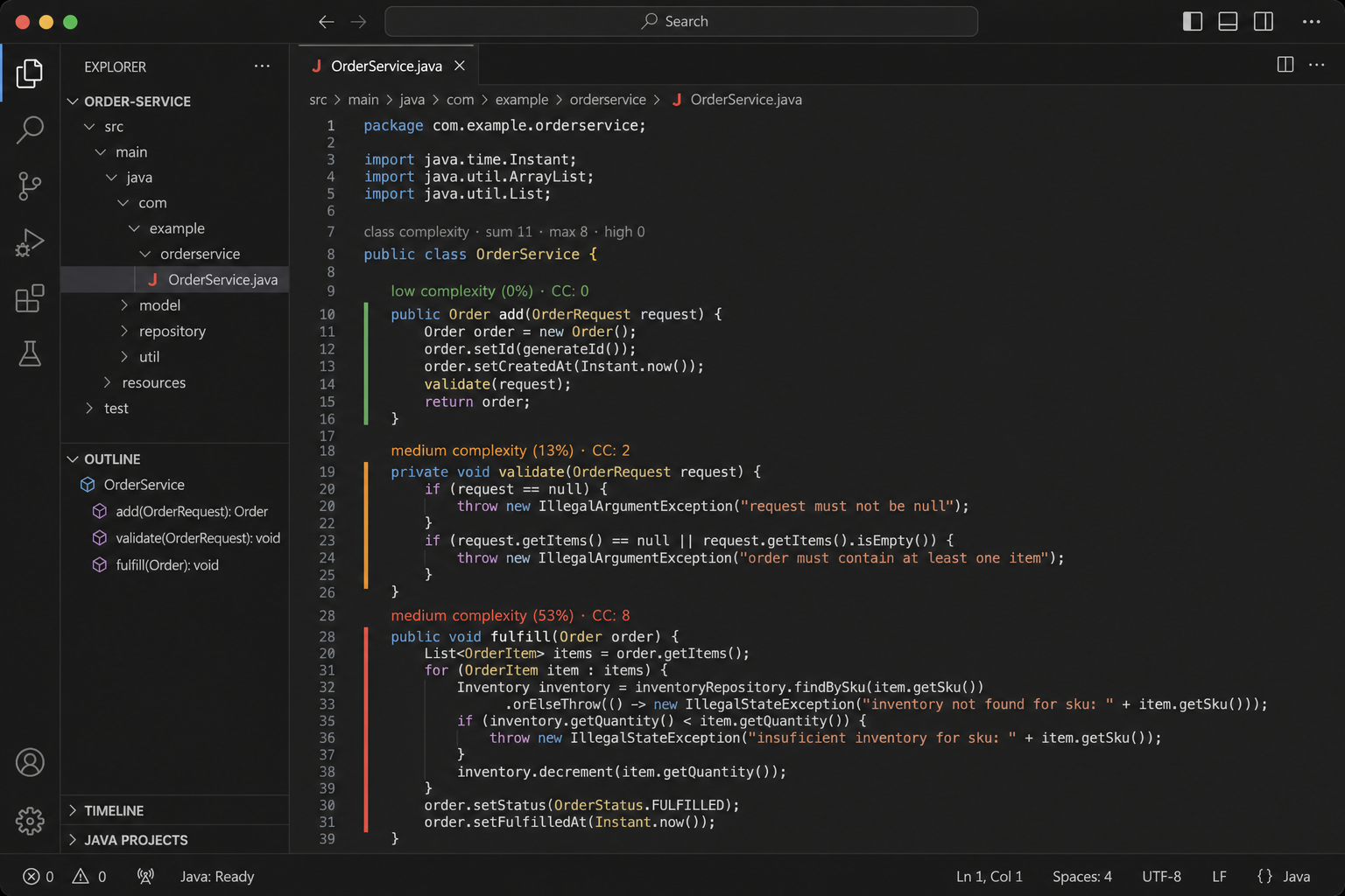 CodeLens on sample Java methods