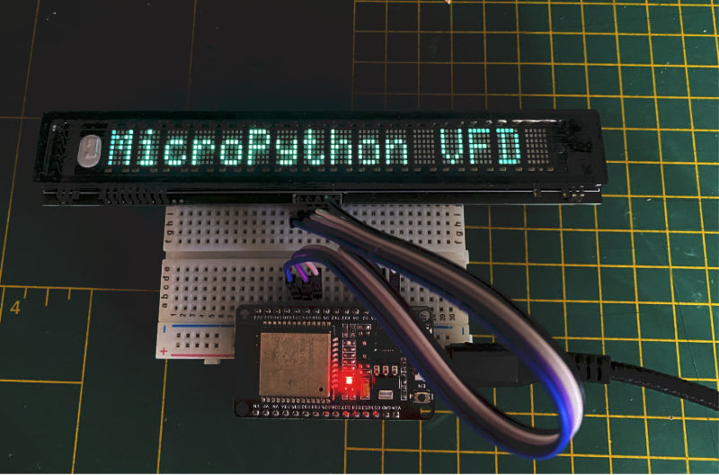 Photo of VFD connected to an ESP32