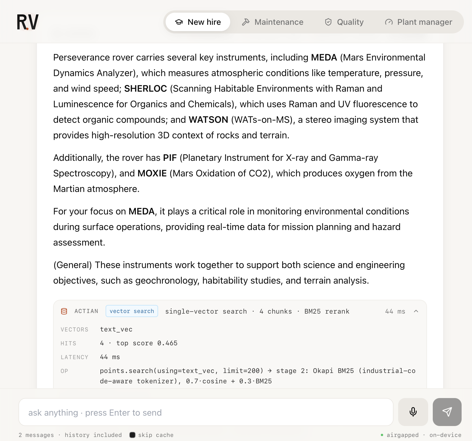 grounded answer with personas and inspector