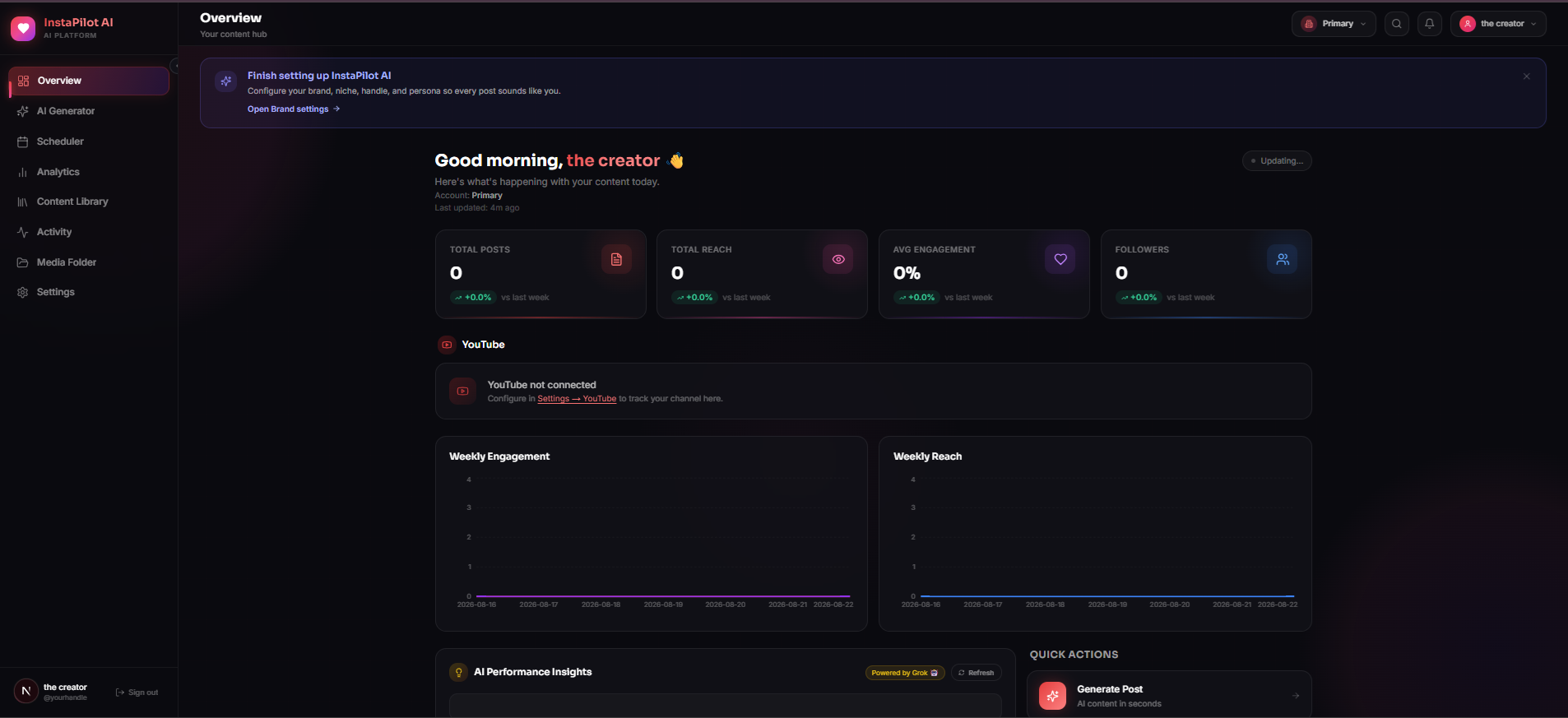 InstaPilot AI dashboard