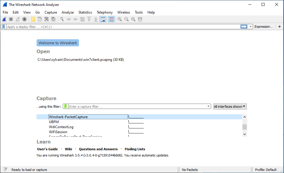 ETW interface selection