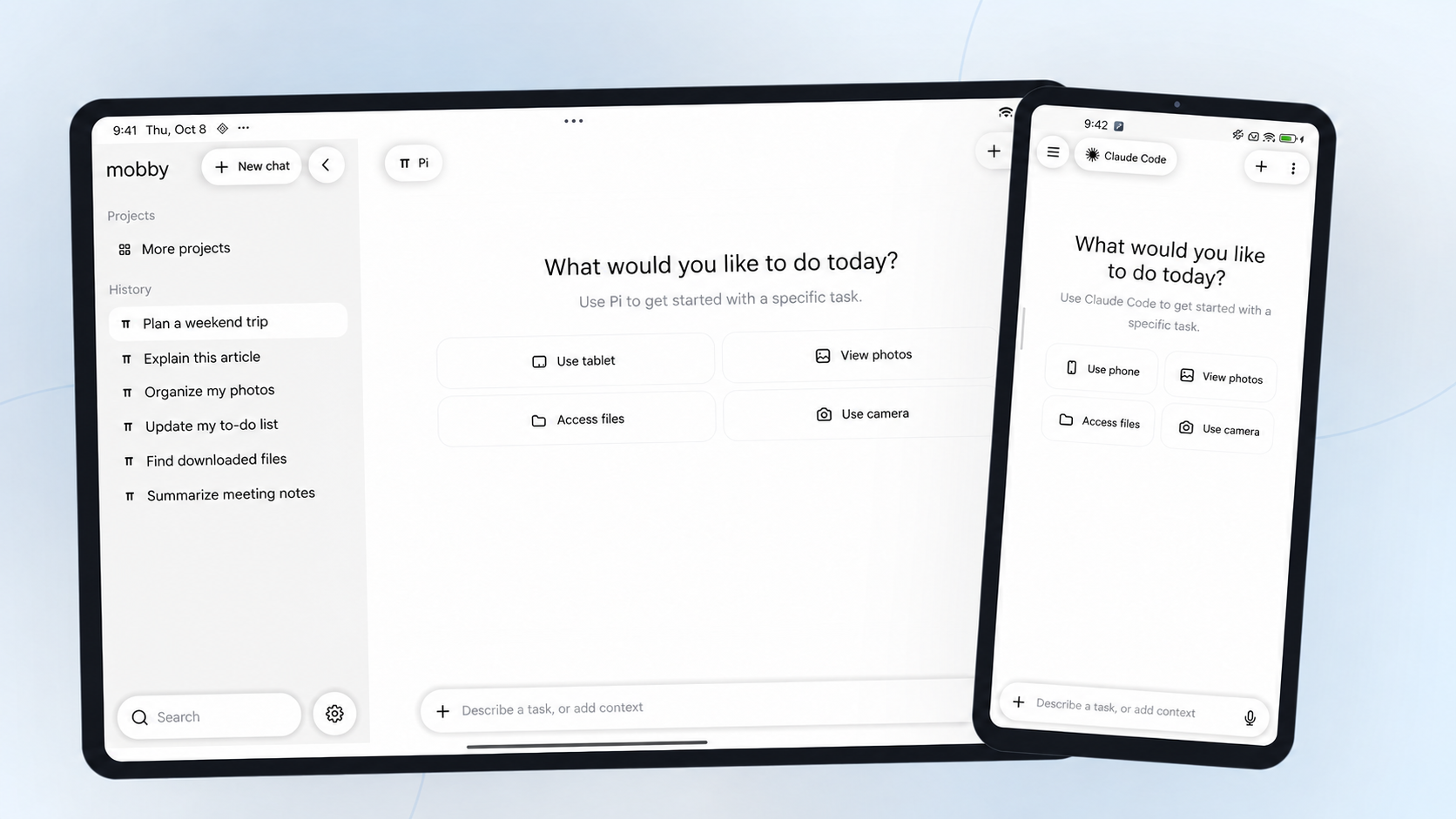 mobby on an Android tablet and phone