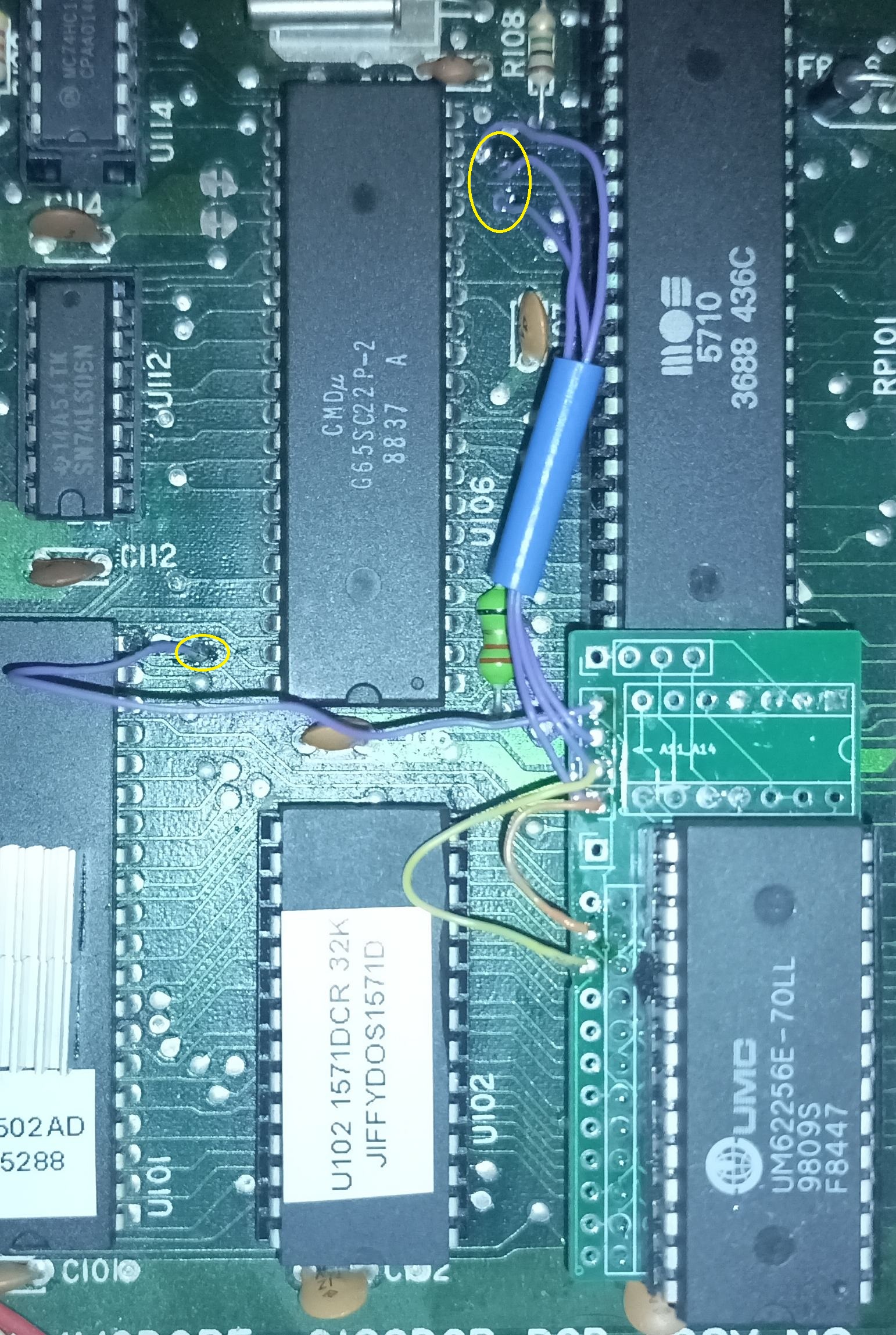 C128DCR with A11-A14 vias connected and marked