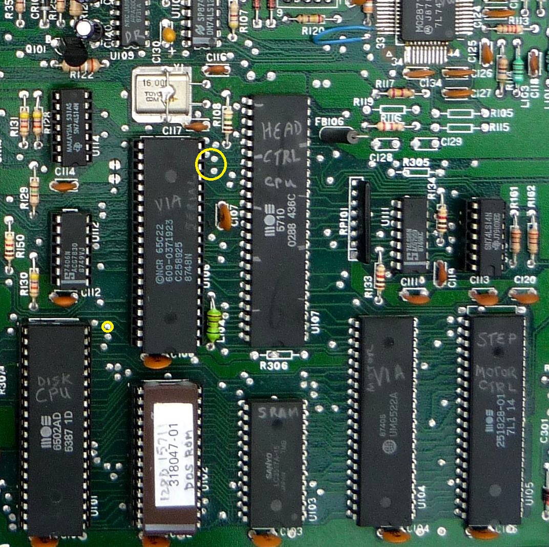C128DCR with A11-A14 vias marked