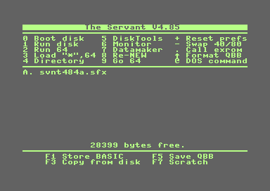 C128D running The Servant 4.85 with a file stored on QBB