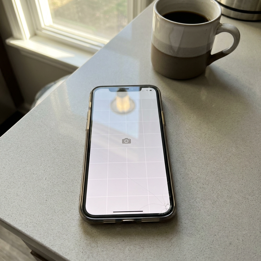 iPhone con galería vacía en la cocina