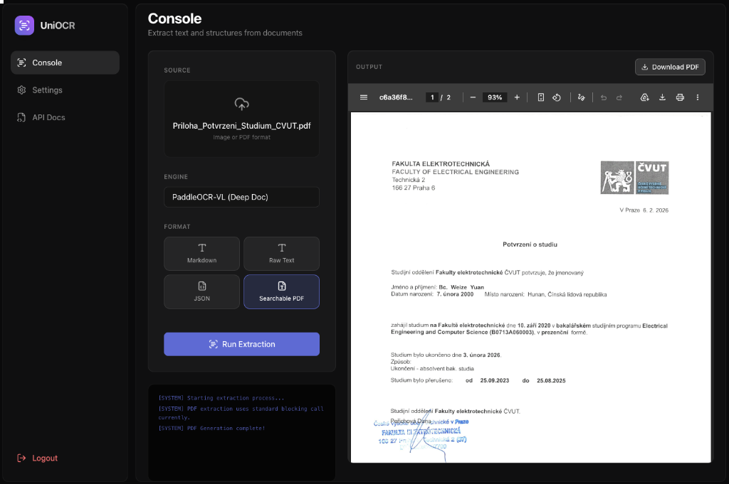 UniOCR Web Dashboard