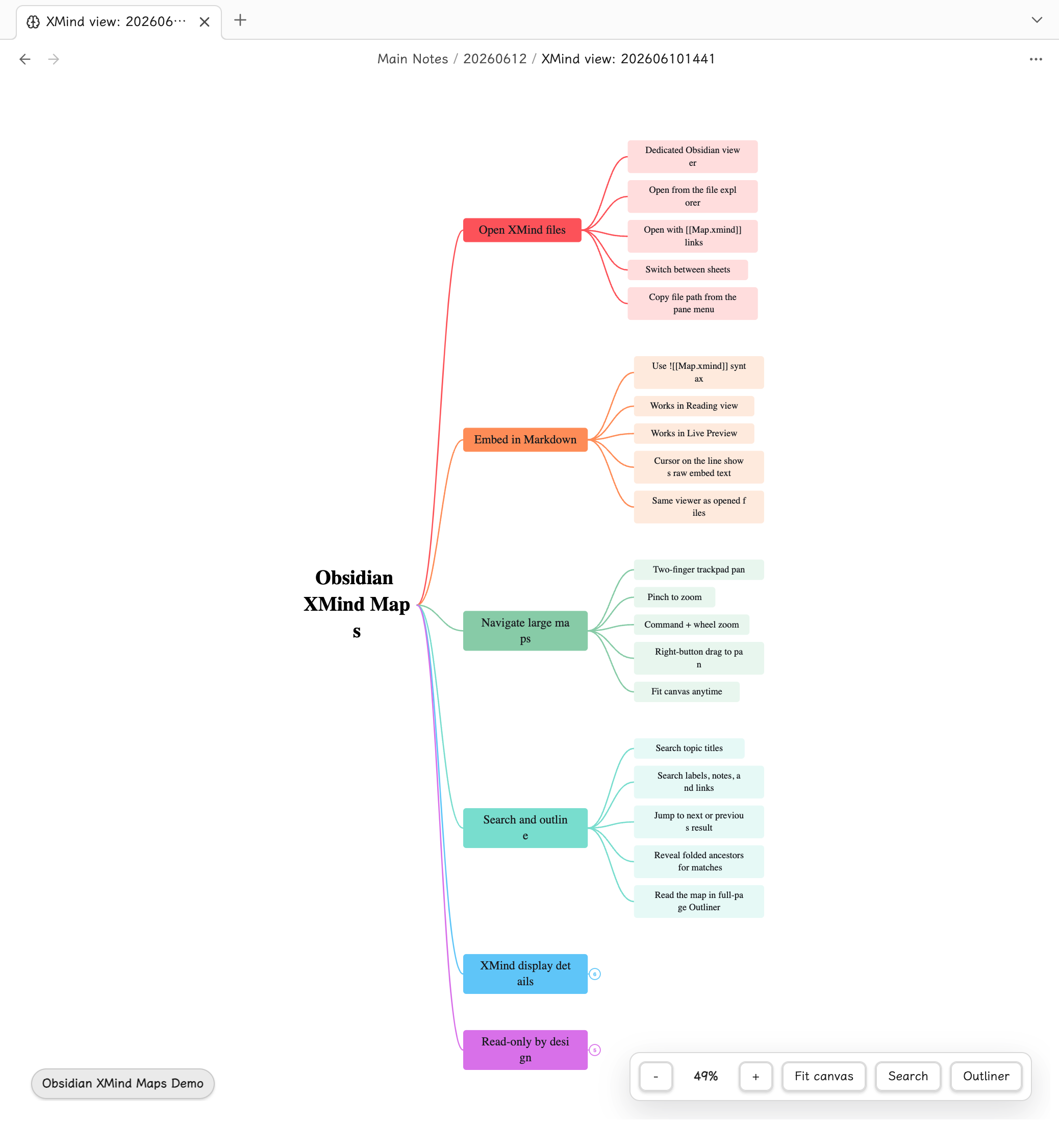 XMind map opened in the Obsidian XMind view