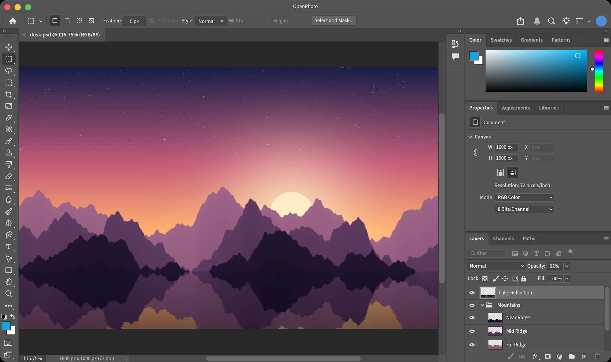 OpenPhoto editing a layered Photoshop document