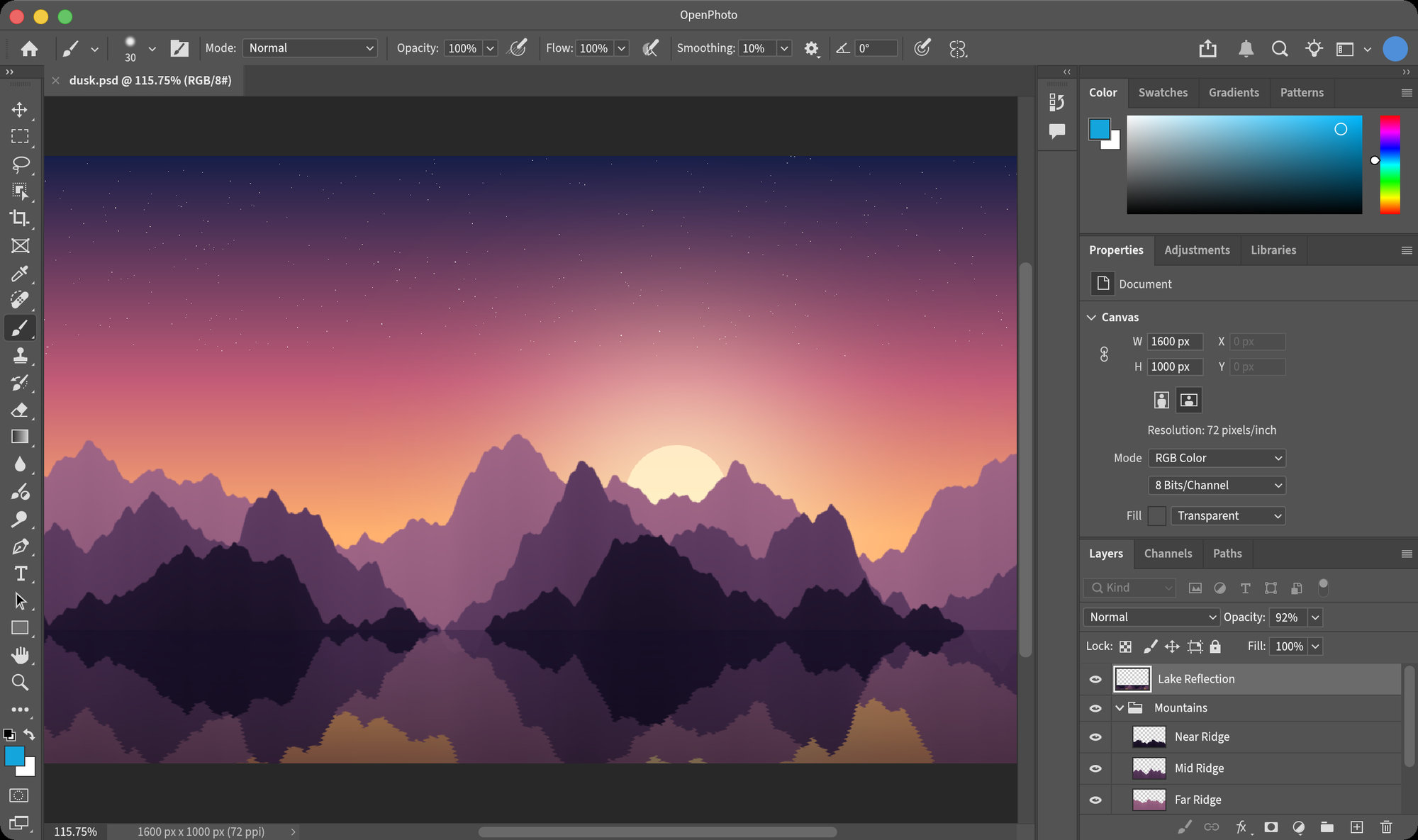 OpenPhoto editing a layered Photoshop document