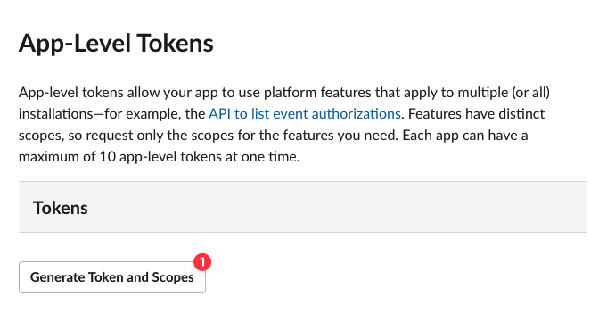 Slack app level tokens