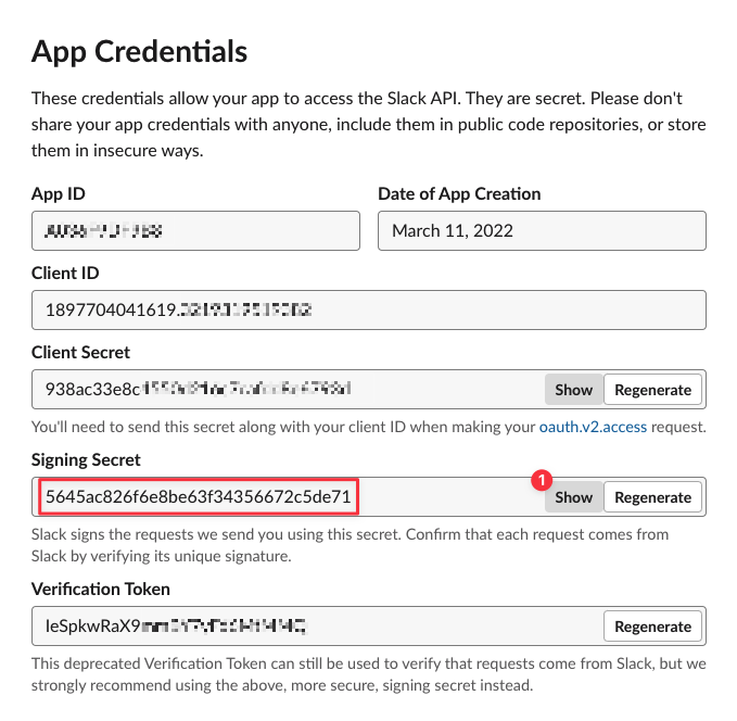 Slack app secret
