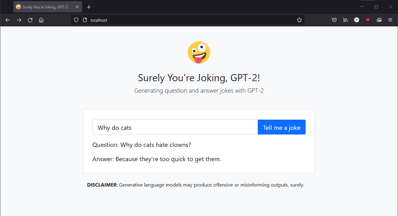 Screenshot of GPT-2 the Joker web app