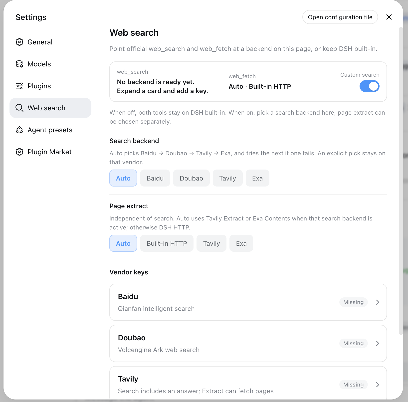 Web search settings